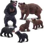 Toymany 6PCS Bear Figurines, Realistic Forest Animals Bear Family Figures Toy Set Includes Brown Bears Black Bears and Cubs, Education Toy Birthday for Kids Toddlers