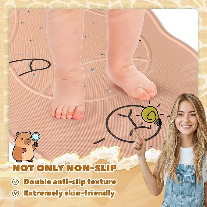 UNEEDE Kids Bathtub Mat Non Slip Shower Mat for Toddlers, Washable Anti Slip Tub Surface, Soft Rubber Mat for Bathtub Shower, Waterproof Bathtub Essentials for Children