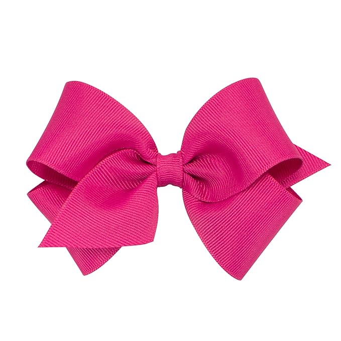 Wee Ones Girls' Plain Wrap Classic Grosgrain Hair Bows on a WeeStay No-Slip Hair Clip, Handmade, Small, Shocking Pink