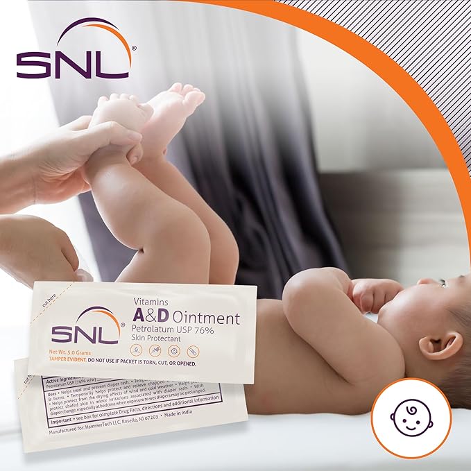 SNL Quality Vitamins A & D Ointment for | Baby Diaper Rash | Burns | Tattoo Aftercare | Skincare - 75 Individual Foil Packets - 5 Grams each - (3 Boxes of 25 Packets)