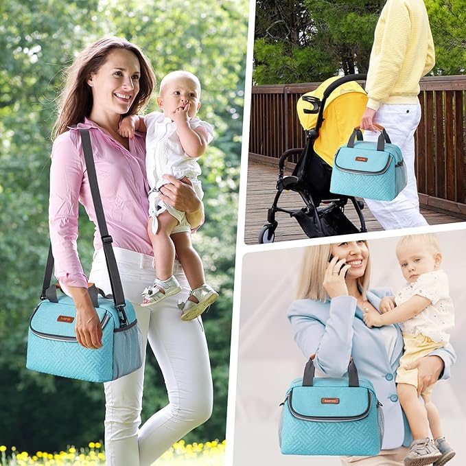 Breastmilk Cooler Bag with Ice Pack Fits 6 Baby Bottles up to 9 Ounce, Wearable Breast Pumps Cooler Bag for Nursing Mom Daycare, Work, Travel- Aqua