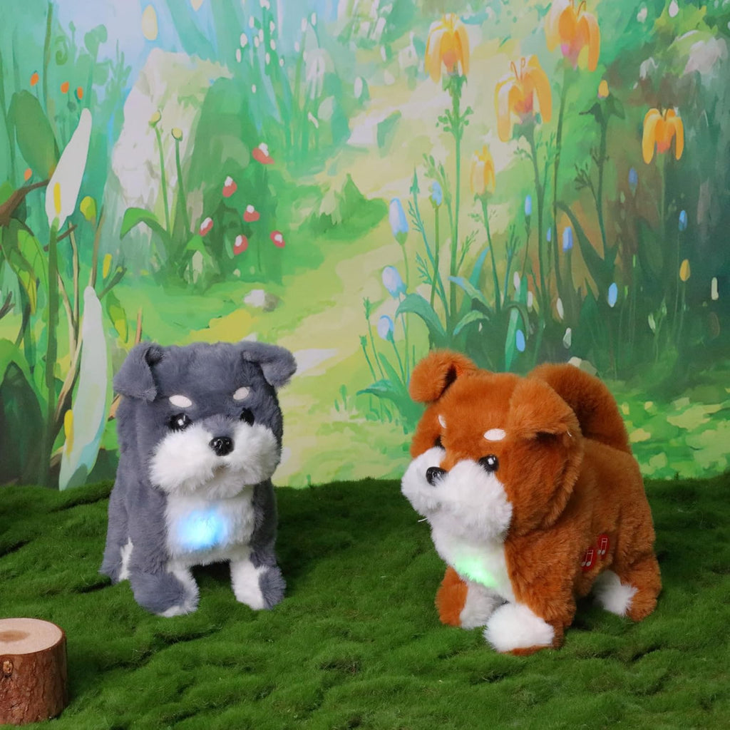 Easfan 7" Electric Walking Plush Dog Toy Interactive Talking Musical Plush Toy Brown Puppy Birthday Gifts for Kids Toddlers