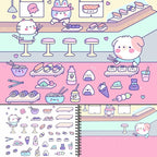 Girly Sticker Book Activity for Kids, Cute Foods Around Town by Cupkin, Toddler Airplane Travel Essentials, 500+ Stickers for Kids 12 Scenes + Coloring Book Pages, Crafts Ages 2-8