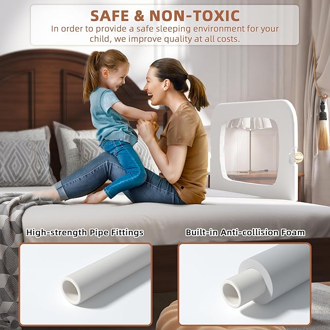 Bed Rail for Toddlers, Baby Bed Rail Guard for Kids, Toddler Bed Rails with Reinforced Anchor Fit, Height Adjustable & Foldable Bed Rail Guard for Twin, Full, Queen & King Beds (White, 32IN)