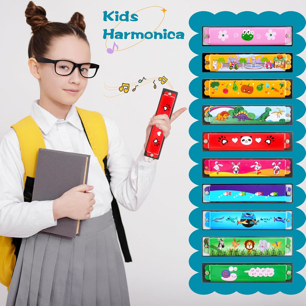 50 Pcs Cartoon Harmonica Bulk Kids Harmonica Toy 16 Holes for Beginner Children Birthday Party Favor, Random Color Pattern