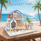DIY Miniature Dollhouse Kit, Mini House Building Kit for Adults, Tiny House Making Kits with LED Light, Hobby Craft Christmas Decorations Birthday Gifts for Adults (Blue Sea Story)