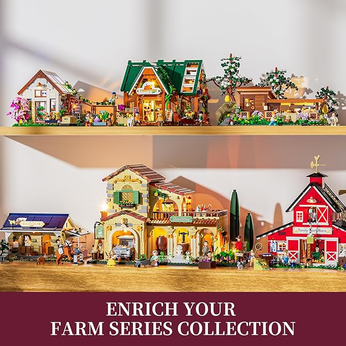 Farm Vineyard-Estate Lighting Building-Bricks-Set - 2800 Pcs Winery Chateau House Collection LED Light Wine Cottage Model Display Set for Adults and Farm Series Building Collectors