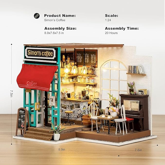Rolife DIY Miniature Cafe House Kit for Adults to Build, Tiny House Making Kit with Furniture, Halloween/Christmas Decorations/Gifts