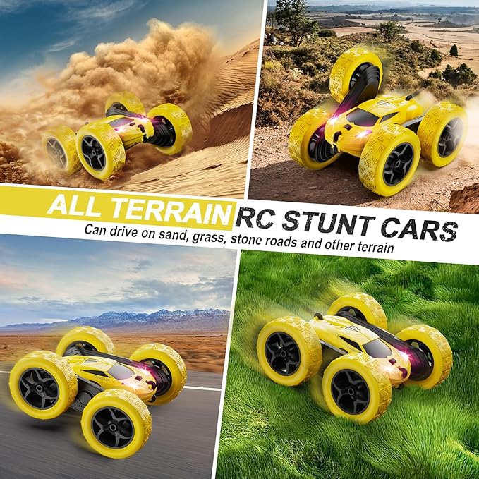 Remote Control Car,RC Car Toys for 6-12 Year Old Boys, Off Road RC Stunt Car 4WD 360° Rotating Remote Control Car for Kids, Boys Girls Gifts for Birthday, Christmas Yellow