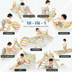 BlueWood 10-in-1 Pikler Triangle Set, Toddler Climbing Toys Indoor, Montessori Climber, Baby Jungle Gyms with Arch, Extra Rope Ladder & Footprint Balance Beam - Rose Garden