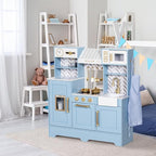 Play Kitchen for Kids, Wooden Children Kitchen Playset w/Coffee Maker, Oven, Stove, Sink, Apron, Ice Maker, Cookware, Kids Toy Kitchen Set for Toddler Girls Boys Pretend Play Toy Gift Ages 3+