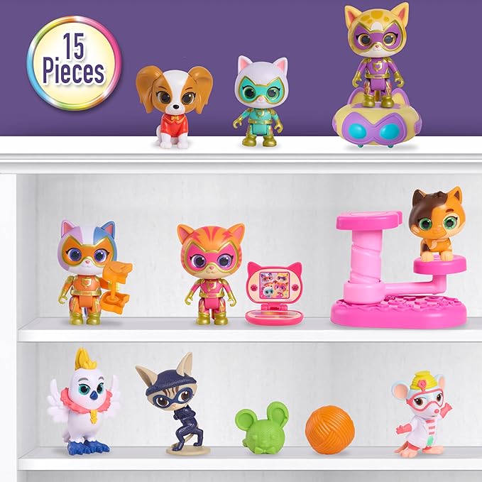 Disney Jr. SuperKitties Kittydale Figure Set with Accessories, 15-Pieces, Collectible Figurines, Amazon Exclusive, Toy for Fans, Girls, Kids, Ages 3 and Up by Just Play
