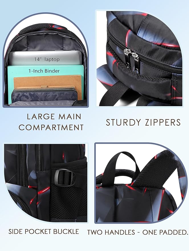 BLUEFAIRY Kids Backpack for Boys Elementary Primary School Bags for Childs Black Bagpack Book Bag Back to School Gifts for Son Mochilas Escolares para Niños 17" Large Compartment Black/Red