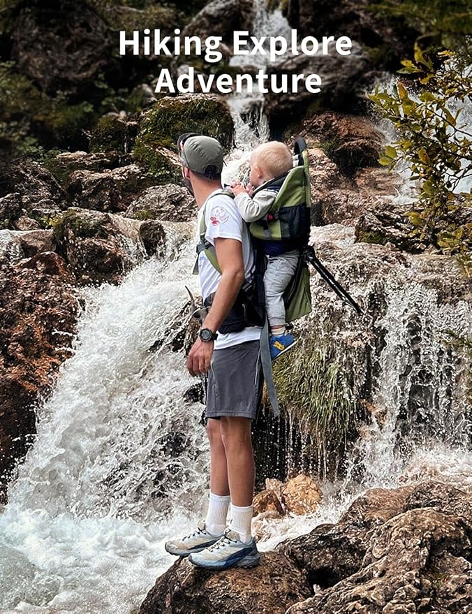 besrey Baby Backpack Carrier, Toddler Hiking Backpack with Safety 3-Height Seat, Adjustable Straps&Waist Belt, Foldable Frame Lightweight Large Capacity Child Carrier for Hiking (Army Green)