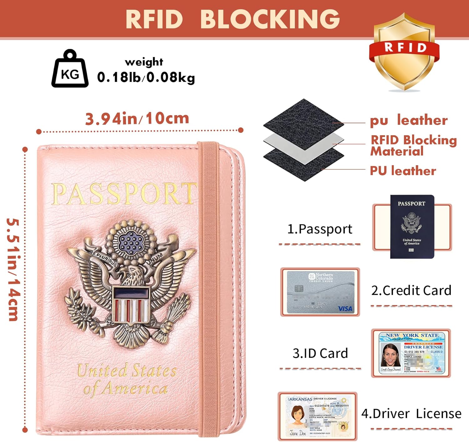 Passport Holder Cover Travel Wallet RFID Blocking Passport Wallets Family Organization Personalized Wallet Case for Men and Women Travel Must Haves(Rose gold)