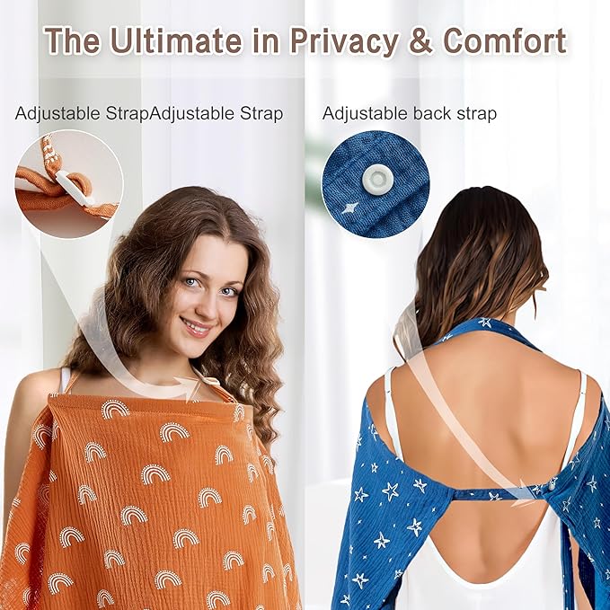 2 Pack Nursing Covers 100% Cotton Breastfeeding Cover Privacy Muslin Large Nursing Scarf Gift Set (Starry Rainbow Gradient)