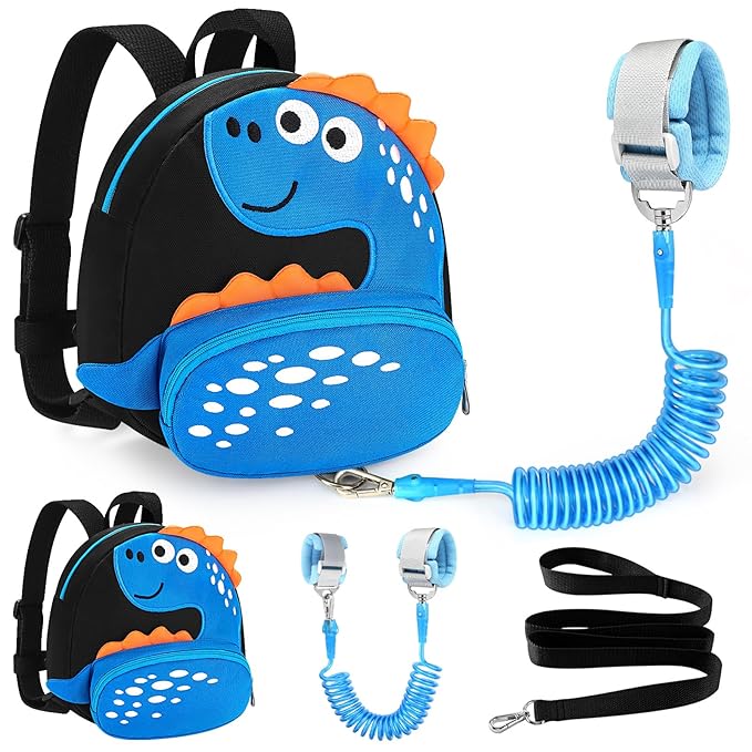 Accmor Toddler Backpack Leash, Cute Dinosaur kids Harness Backpacks with Anti Lost Wrist Link, Adorable Child Backpack Mini Bag Wristband Tether Strap Leashes for Baby Boys Girls Ages 1-3 Years