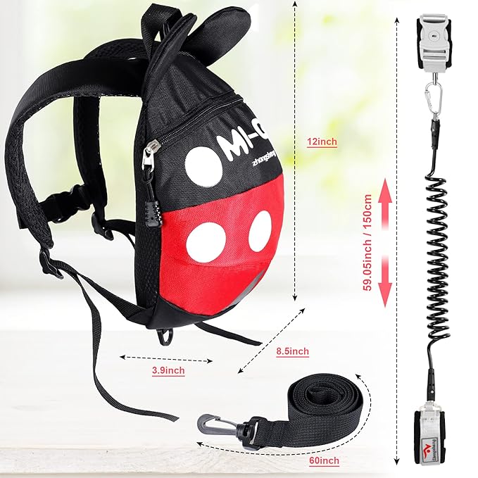 CZSYZCZS Toddlers Leash + Anti Lost Wrist Link Child Kids Safety Harness Kids Walking Wristband Assistant Strap Belt (black red)