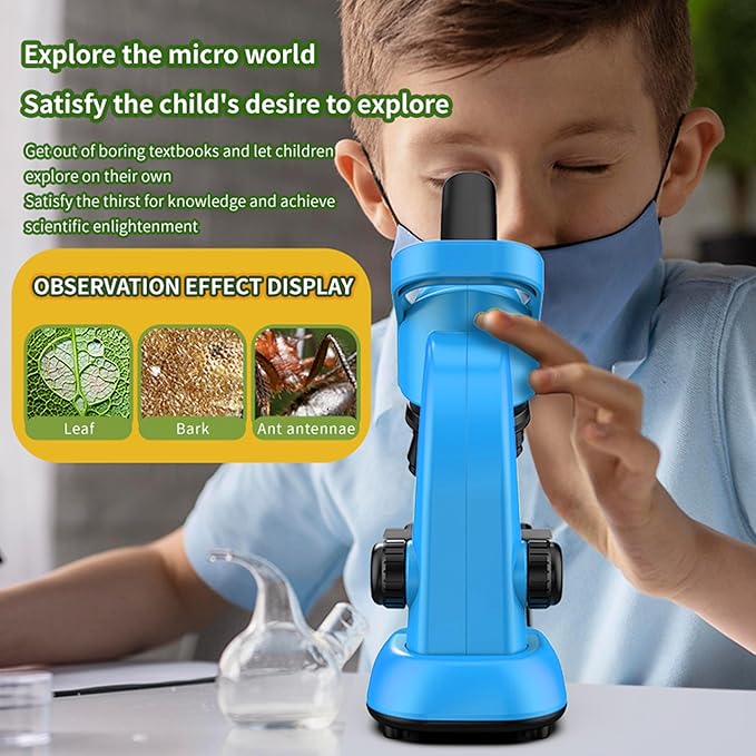 Kids Microscope,40-1600x Microscope Kit for Kids Beginners Children,STEM Kit,Prepared Slides,LED Light and Configured Various Operating Tools- Science Experiment Toy for Kids Ages 6-12