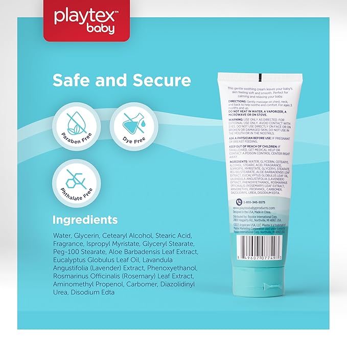Playtex Baby Vapor Cream, 3 oz., 3-Pack, Gentle Baby Soothing Cream, Dermatologist Tested, Hypoallergenic, Free of Dye, Parabens and Phthalates
