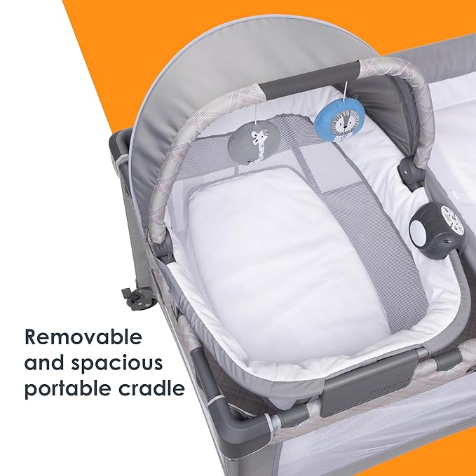 Baby Trend Lullaby Nursery Suite EZ-Fold Playard with Portable Rocking Lounger, Madrid Plaid