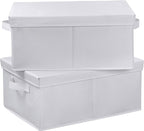 HOONEX Storage Bins with Lids for Organizing, Pack of 2, Storage Boxes with 2 Carrying Handles and Sturdy Heavy Cardboard, 16.5" L x 11.8" W x 7.5" H for Shoes, Books, Clothes, Nursery, White