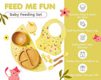 Bamboo Baby Feeding Set for Infants & Toddlers - Baby Essentials, Non-Toxic, Sustainable, Bamboo Suction Plate & Bowl, Bib, Sippy Cup w/Lid & Straw, Daily Use, Travel, Baby Shower Gifts (Yellow)