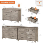 WAMPAT Set of 2 Kids Dresser with 12 Drawers, 2-in-1 Baby Dresser for Bedroom & Kids Room, Rustic Chests & Dressers Wooden Closet Organizer for Children's Bedroom, Grey