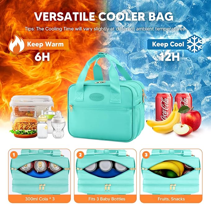 PIIOSER Breastmilk Cooler Bag with Ice Pack, Compatible with Wearable Breast Pumps & Accessories - Portable Pumps Carrying Case for Nursing & Working Moms (Green-Small)