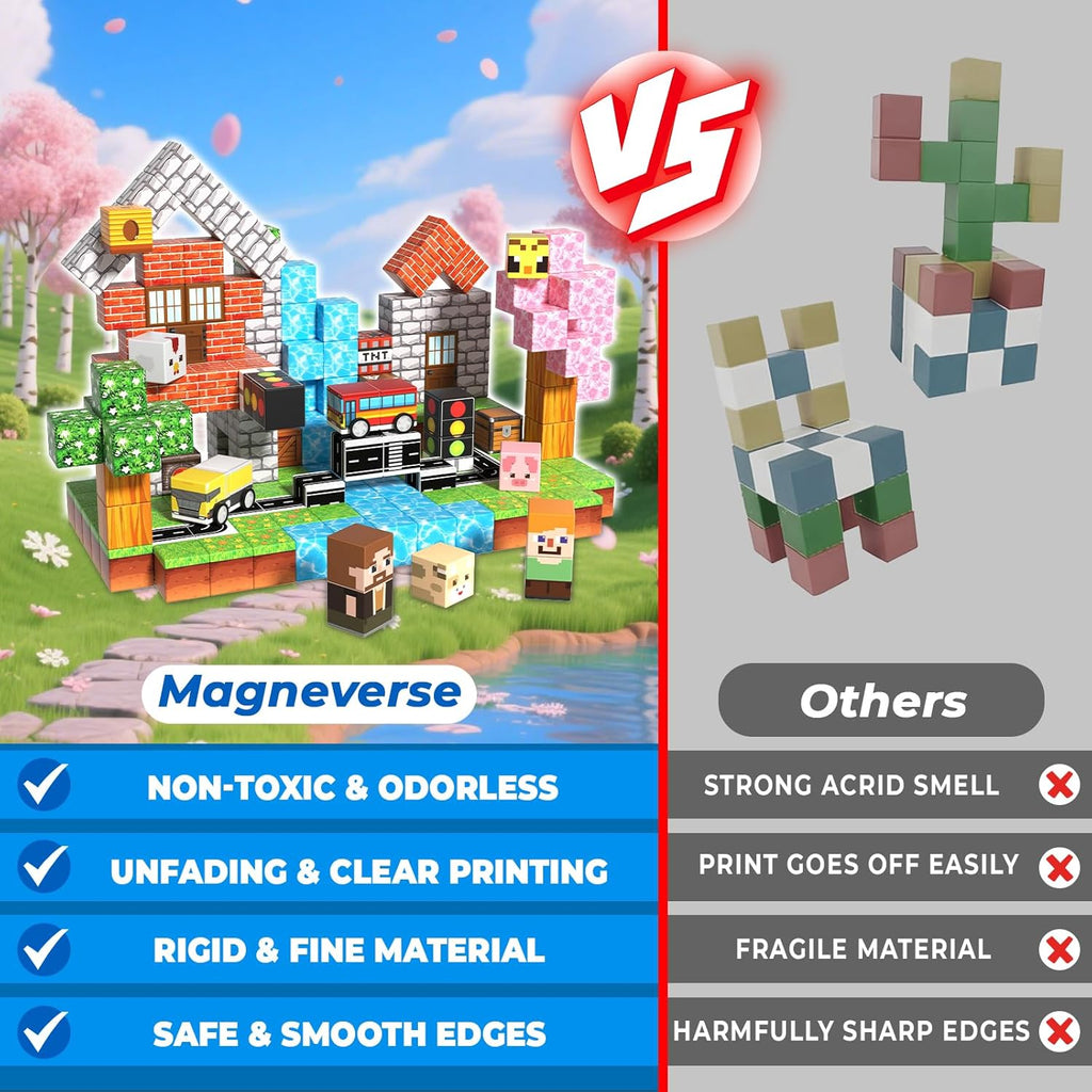 200 PCS 0.8in Magnetic Blocks - Magnet Toys & Magnetic Building Blocks Cubes, Stacking Magnets, STEM Toys for School Acitivities, Birthday Gifts for Boys Age 3+ Years Old (Theme: Forests)