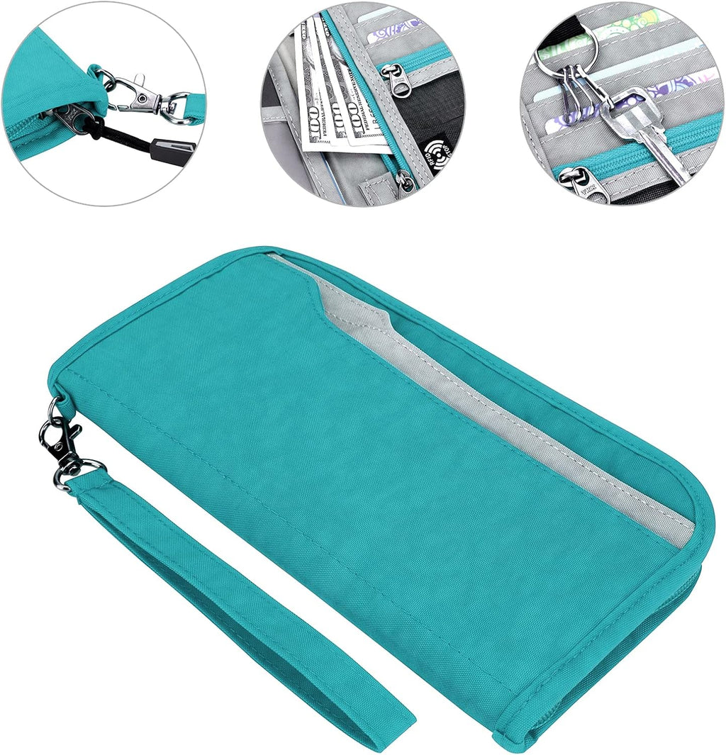 ZOPPEN Passport Holder Family RFID Passport Wallet, Passport Holder Women/Men, Travel Wallet Documents Organizer Zipper Case with Removable Wristlet Strap, Travel Essentials for Flying