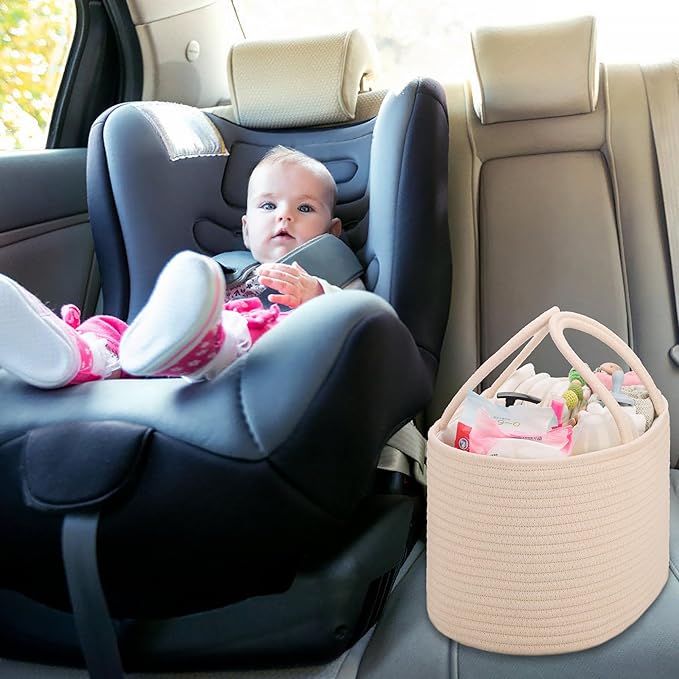 COMSE Large Baby Diaper Caddy Organizer for Girl Boy, Car Caddy with Handles, Cotton Rope Basket for Changing Table, Nursery Organizer, Gift for Baby Shower and Registry Must Have, Beige