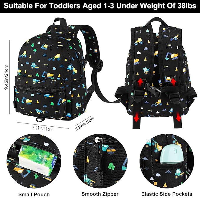 Accmor Toddler Backpack Leash, Mini Child Backpack with Anti Lost Wrist Link, Cute Kids Backpack Walking Harness for Outdoor Travel, Adorable Excavator Backpack Tether for Baby Boys Girls Ages 1-3