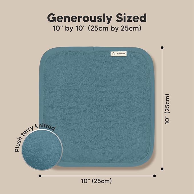 6-Pack Baby Washcloths - Soft Absorbent Viscose from Bamboo Wash Cloths for Babies, Kids, Toddlers, Infant, Newborn Bath Towels, Gentle on Sensitive Skin, 10x10 Reusable Face Towels (Aegean Blue)