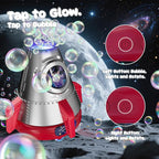 Rocket Bubble Machine for Kids with Lights, 360° Rotating Bubble Blower Toy with 10 Refill Solutions, Bubble Maker for Toddlers, Fun Outdoor Party Gift for Boys & Girls RED