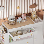 Nursery Dresser with Baby Changing Table, Modern Diaper Changing Station,Dresser for Nursery with 3 Drawers & Shelves, Storage Crib with Changing Table, White