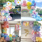 5th Birthday Decorations Girl, Slmeno Daisy Pastel Balloon Arch Kit 219Pcs, 5 Year Old Girl Pastel Rainbow Party Decorations, with Happy Birthday Banner, Cake Toppers, Gold Butterfly Decoration