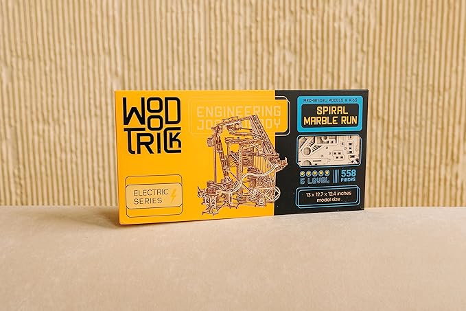 Wood Trick Wooden Marble Run Spiral Electric Motorized - Wooden 3D Puzzles for Adults and Kids to Build - 13x13 - Roller Coaster Mechanical Wooden Model Kits for Adults and Teens to Build