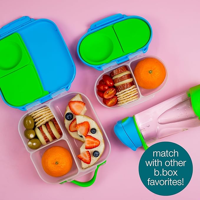 b.box Snack Box Reusable Snack Containers with Lids 2 compartments, Bento Box for kids and toddlers, Leakproof Lunch Box, BPA free and Dishwasher Safe Snack Container (Lilac Pop, 1 3/4 Cup)
