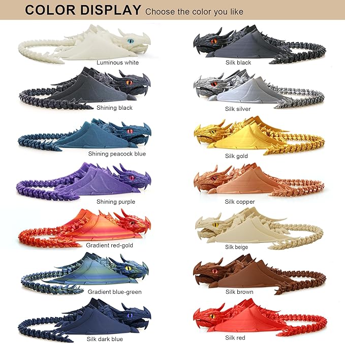 3D Printed Dragon with Wings, Fidget Dragon Toys, 3D Printed Animals, Flexible Articulated Winged Crystal Dragon Model,Home Office Decor Desktop Pet(Gradation Purple)