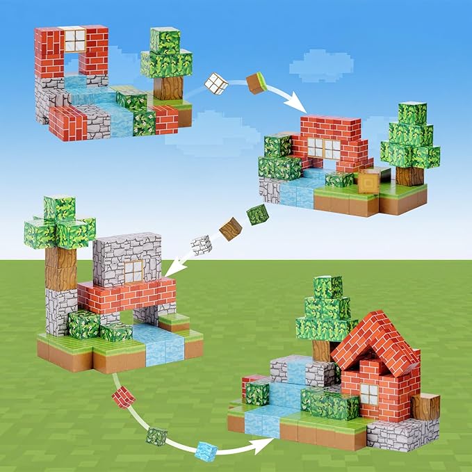 Hayder 100PCS Build Forest World Magnetic Building Blocks, Stacking Magnet Cubes STEM Construction Montessori Sensory Toys for Kids 3+