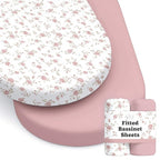 Baby Bassinet Sheets Girl (Juliette) 2-Pack - Fitted Bedside Bassinet Sheets - Buttery Soft Cotton Blend for Standard Bassinet Mattress Pad - Compatible with Halo Bassinest