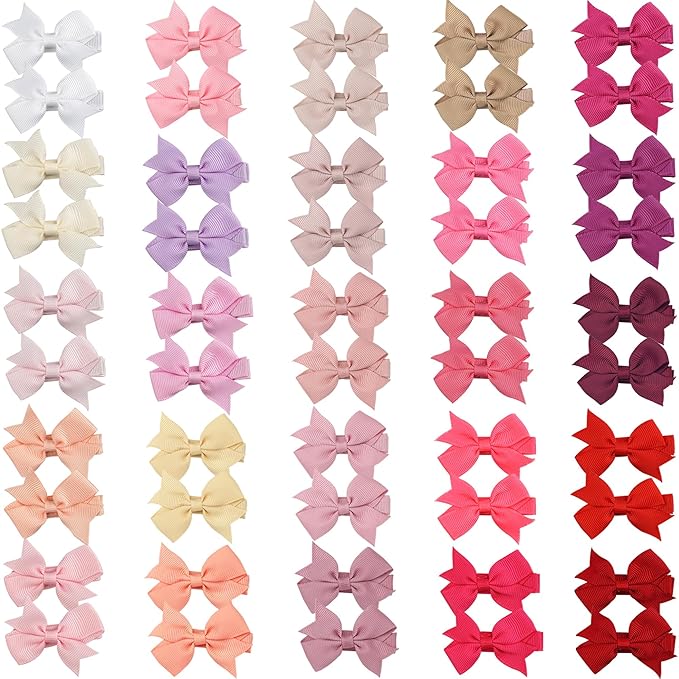 CÉLLOT 50PCS 2inch Baby Hair Clips - Fully Lined Tiny Baby Hair Bows Alligator Clips for Girls Infants Toddlers 25 Colors in Pairs