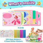 Stickers for Kids, Gem Stickers Kit, Travel Toys for Girls, 600+Sticker, DIY Scrapbooking Activity, 5 Princess Theme Diamond Art Kits for Kids Christmas Birthday Gifts for Girls Ages 3, 4, 5, 6, 7, 8