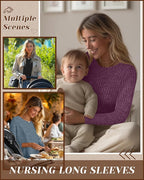 3 Pack Women's Nursing Long Sleeve Tops Breastfeeding Thermal Sweaters with Hidden Zipper Maternity Ribbed Shirts