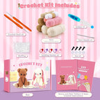 Crochet Kit for Beginners, Bunny and Bear Crochet Animal Kit with Step-by-Step Video Tutorials, Crocheting Kit for Starters, Beginner Crochet Kit for Kids and Adults, DIY Stuffed Animal Knitting Kit