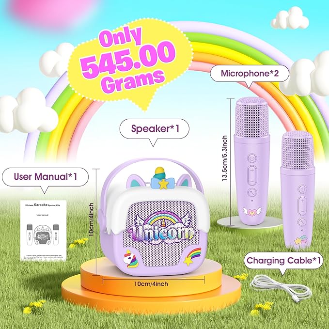 Mini Karaoke Machine for Kids Girls: Unicorn Portable Bluetooth Speakers with 2 Wireless Mic Toys for Girls Age 4-6 7 8 9 Years Old Girl Gifts Birthday Gifts for 5 6 7 8 9 10 11 Years Teens Purple