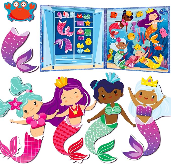 QUOKKA Magnetic Dress-Up Dolls for Girls Boys with 35 Magnetic Pieces - Creative Magnetic Play Set for Home or Travel - Perfect Magnetic Paper Dolls for Ages 3 and Up, Boost Storytelling with Mermaids