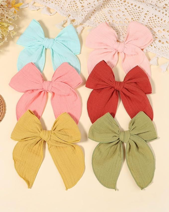 doboi 5.5 Inch 20PCS Baby Girls Fable Hair Accessories: Muslin Gauze Long Tail Hand-Tied Alligator Clips for Toddlers and Kids