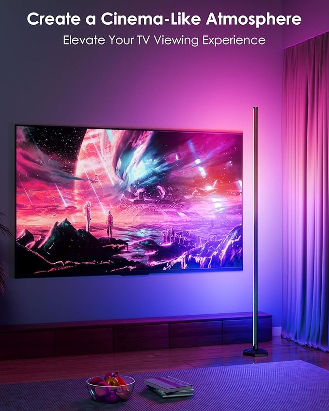 Smart RGB LED Corner Floor Lamp with App and Remote Control, 65" Color Changing Standing Lamp with Music Sync and 16 Million DIY Colors, Modern Floor Lamps for Bedroom Living Room Gaming Rooms